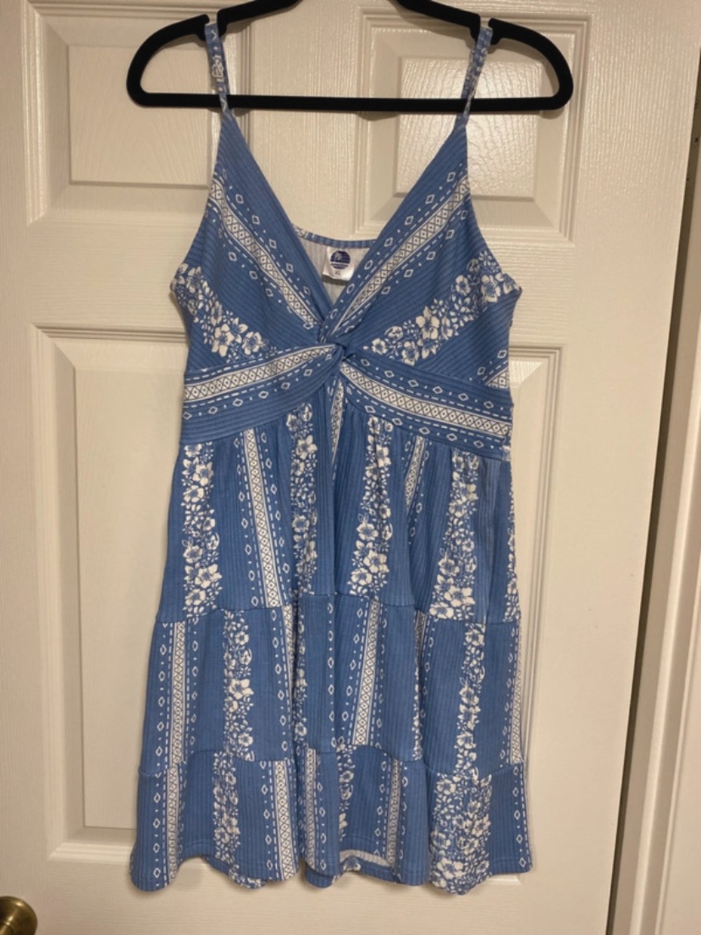 Light Blue Floral Knot-Front Mini Dress